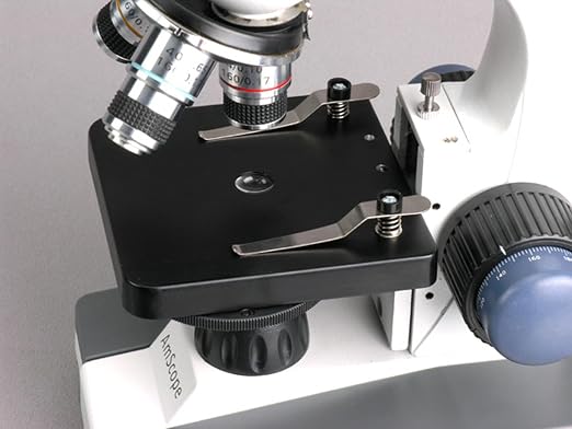 AmScope M150C-PB10-WM Compound Monocular Microscope, WF10x and WF25x Eyepieces, 40x-1000x Magnification, LED Illumination, Brightfield, Single-Lens Condenser, Coaxial Coarse and Fine Focus, Plain Stage, 110V, Includes 5 Blank Slides, 5 Prepared Slides,...