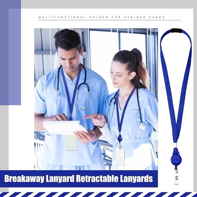 Windyun 48 Pcs Breakaway Lanyard with Safety ID Bulk Retractable Lanyards Flat Neck Straps (Blue)
