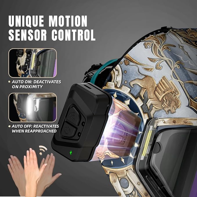 ANDELI Welding Helmet - Panoramic 180° View 3.94"X3.74",True Color Auto Darkening Welding Helmet with Light, 4 Arc Sensor, 4/5-8/9-13 Type-C Charging (MONERIG-LED)