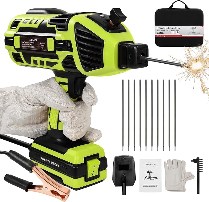 Handheld Welder Machine, 110V Portable Welding Machine with IGBT Inverter 6 Variable Current Adjustment 20-120Amp Handheld ARC Welder Gun for 1/16"-1/8" All Size Welding Rods(Green)