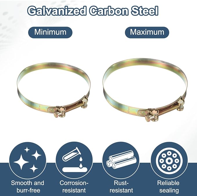 HARFINGTON 3pcs T-Bolt Hose Clamp 23-25mm (0.91-0.98") Galvanized Carbon Steel Adjustable Intake Radiator Pipe Clamps for Automotive Plumbing Industrial Pipes