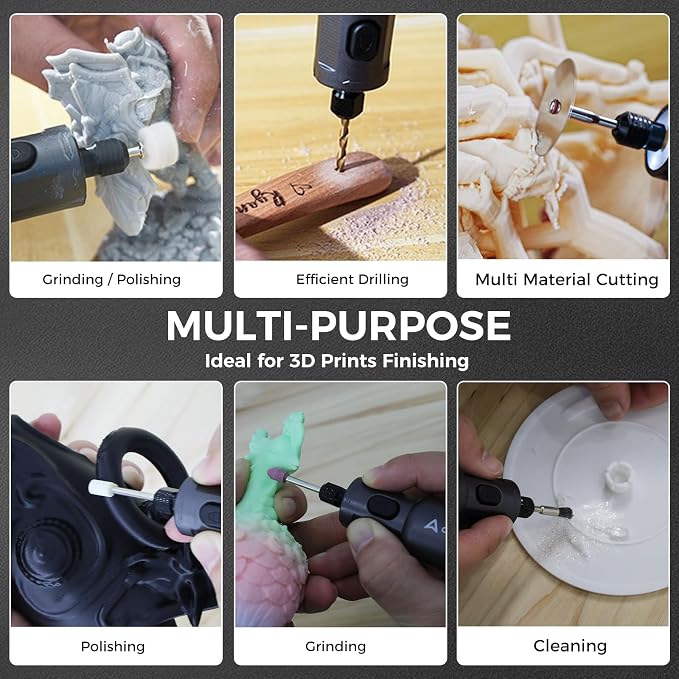 Creality Mini Cordless Rotary Tool for 3D Prints Finishing 24-in-1 USB Charging 3.7V 6-Speed Power Rotary Tool Kit for 3D Print Crafts Sanding, Polishing, Support Removal, Drilling, Etching, Engraving