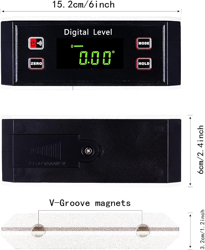 Inclinometer, Digital Protractor/Level/Angle Finder and Gauge Tools with V-Groove Magnetic Base and Backlight - Dust and Waterproof IP65 Precision Smart Level（Not include battery）