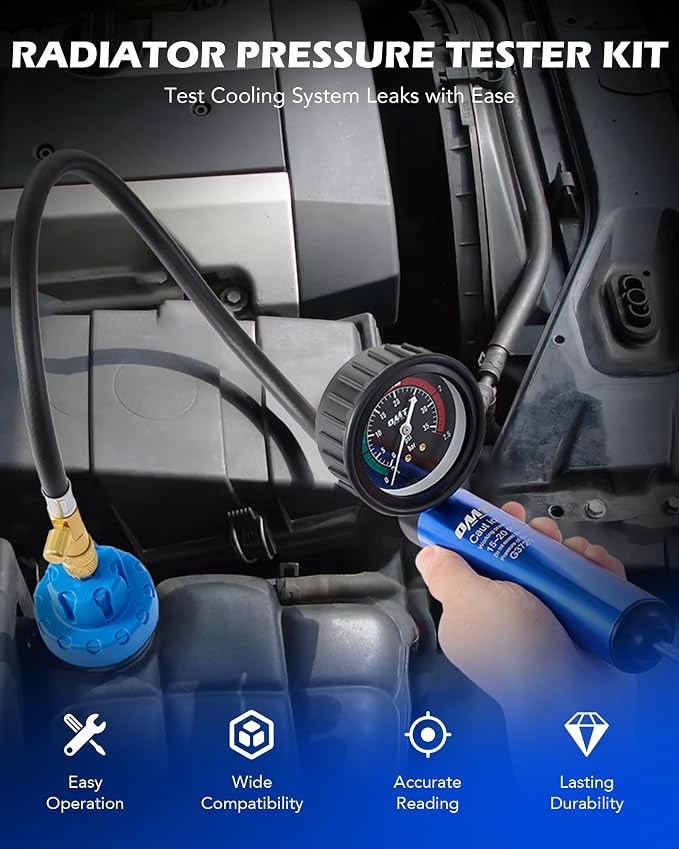 Orion Motor Tech Coolant Pressure Tester Kit, 19pc Radiator Pressure Tester Kit with 15 Radiator Adapters & Wrench, Cooling System Pressure Tester Kit with Vacuum Pump & Probe Thermometer