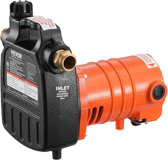 VEVOR Cast Iron Water Transfer Pump, 115V AC 1600 GPH 1/2HP, Portable Electric Utility Pump with Carbon Brush, Filter, Brass Connectors, for Garden, Rain Barrel, Pool, Pond, Hot Tub, Aquarium Draining