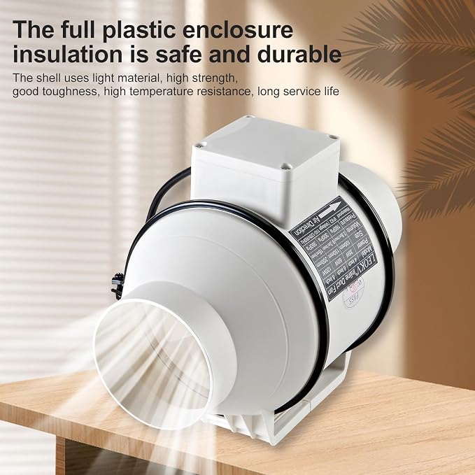 4Inch Exhaust fan Pipeline booster fan Inline duct fan 280 CFM Efficiency Air Fan for Duct Vent Bathroom, Kitchen, Grow Tent,Hydroponics,The wind is very strong.All-copper wire motors are more durable