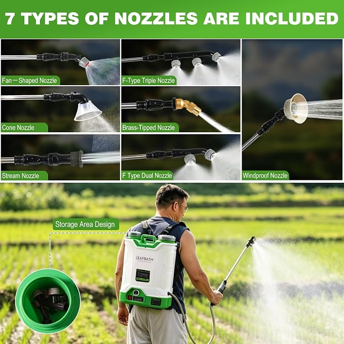 4.76 Gallon Battery Powered Backpack Sprayer | 0-120 PSI Electric, 21V Dual Batteries, 8 Nozzles & 2 Spray Wands, Auto Stirring, Goggles & Gloves Included