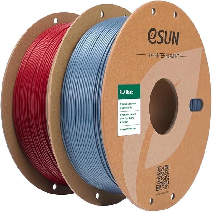 eSUN PLA Basic Filament 1.75mm, 3D Printer Filament High Speed PLA for Fast Printing, 1KG Spool, 2 Spools 3D Printer Filament, Fire Engine Red + Grey