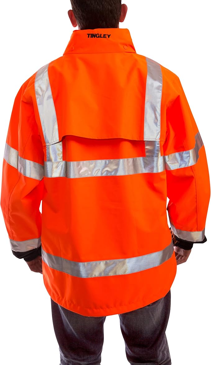 Tingley Standard Icon High Visibility Jacket With Attached Hood, Fluorescent Orange-red/Black, 4X-Large