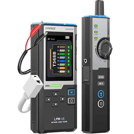 FNIRSI LPM-10A Ethernet Tester, Network Cable Tester Kit for CAT5 CAT6 RJ11, Wire Tracer & Cable Toner, PoE/NCV/Length Test, Rechargeable Ethernet Cable Tester