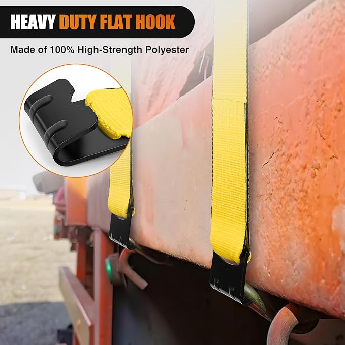 Nilight Truck Straps 4" x 30' Heavy Duty Tie Down with Flat Hooks 16800LBS Break Strength & 5400LBS WLL for Flatbed Trailer Cargo Control Recovery Tree Saver Bright Yellow (2 Pack)