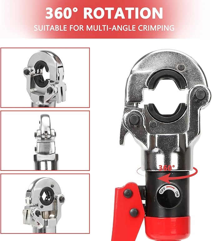 Hydraulic Copper Tube Crimping Tool with 3 Interchangeable Dies (1/2", 3/4", 1") Applicable to Stainless Steel and Copper Pipes, Ideal for Plumbing, HVAC, Refrigeration & Industrial Piping Projects
