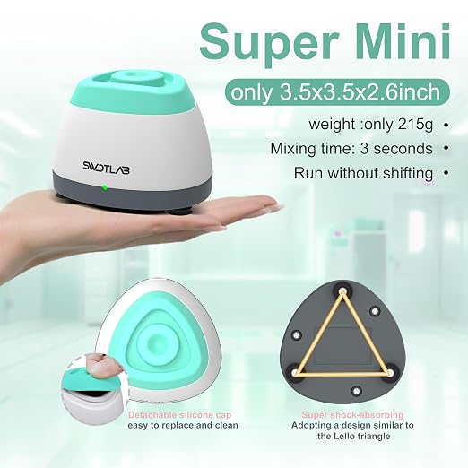 Mini Vortex Mixer 3500RPM, Touch Nail Polish Shaker Lash Glue Shaker, Lab Paint Shaker for Tattoo Ink Acrylic Paint Test Tubes, DC Brushless Motor, 3s Mix, Silicone Cap (Cyan)
