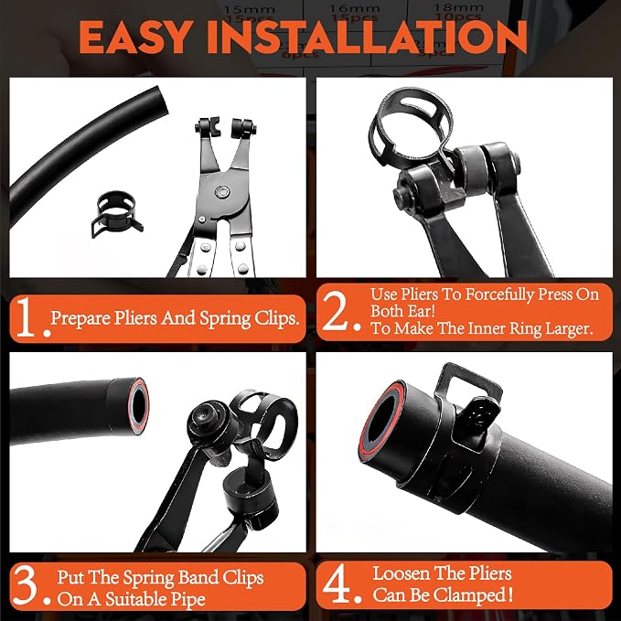 324Pcs Spring Hose Clamp Kit (6-38mm) with 2 Pliers | 23 Sizes Anti-Rust Steel Clamps for Fuel Line, Vacuum Tube & PC Cooling. Stop Leaks in Auto & Home Repairs Effortlessly