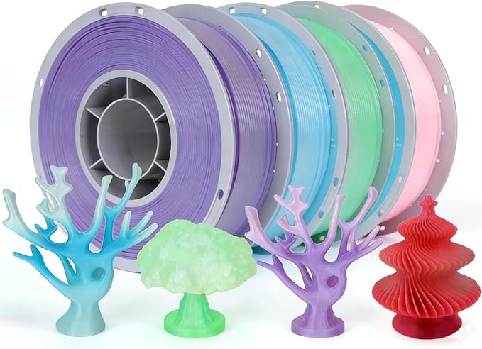 Crystal Rainbow PLA 3D Printer Filament Bundle, 4 Rolls,1KG Spool(2.2lbs) 1.75mm Gradient Filament for Most FDM 3D Printers,4 Different Crystal Rainbow Colors