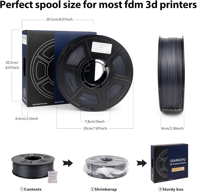 Carbon Fiber ASA Filament 1.75mm, UV/Heat Resistant/Weather Resistance ASA-CF 3D Printer Filament, Black Carbon Fiber Filament for Outdoor Functional Parts, 1kg(2.2lbs) Spool
