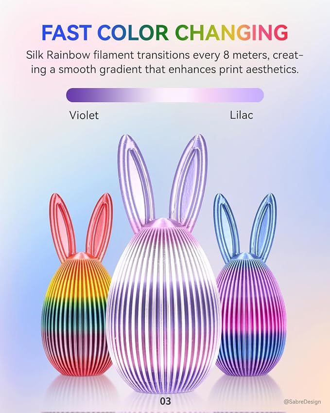 JAYO Silk Rainbow PLA+ Filament 1.75mm 1.1kg, Multicolor Gradient Shiny PLA, Color Changes Every 8 Meters in Lilac-Violet, High Gloss Smooth Finish, Fits for Most FDM 3D Printers