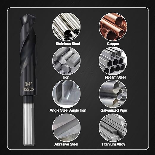 3/4 Cobalt Drill Bit for Metal and Hardened Steel, 1/2 Inch Reduced Shank M35 HSS Twist Heavy Duty Drill Bits, with Index Storage Case