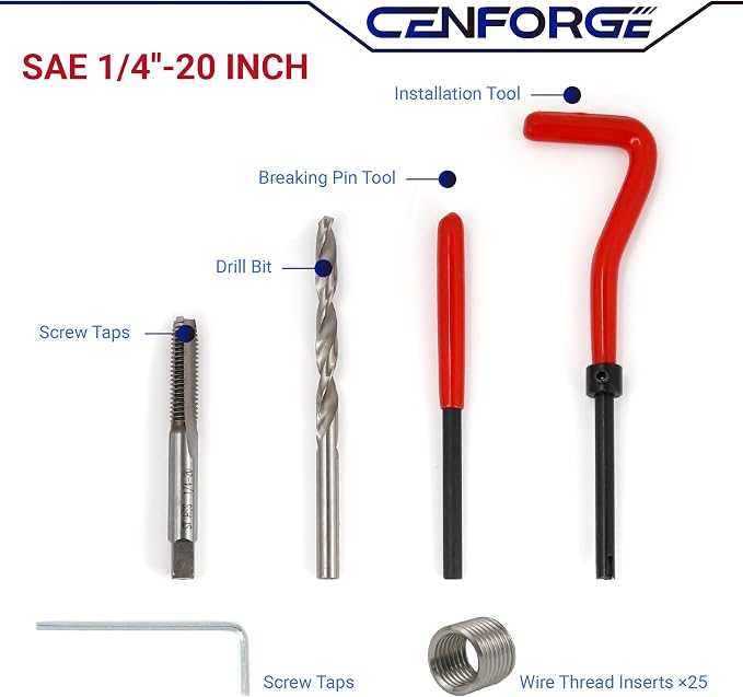 1/4-20 Inch Helicoil Thread Repair Kit, SAE HSS Drill Helicoil Repair Kit for Rethreading Internal Threads with Carry Case, 30PCS