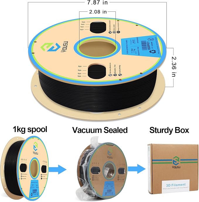 YOUSU Conductive PLA Filament 1.75mm(±0.03mm)1kg Black, ESD Electrically Conductive 3D Printing Material Compatible with FDM Printers 3D Pens for Sensor Functional Prototype