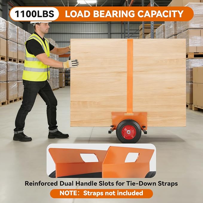 Panel Dolly, 16"x16"x7.8" Drywall Door Dolly | 1100LBS Capacity, Equipped with 10 Inch Rubber Wheels & Adjustable Clamp, for Drywall Plywood Doors Inside & Outside(Orange)