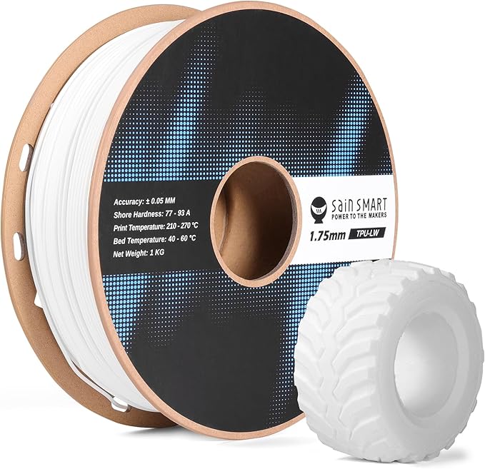 SainSmart Flex TPU Air, 1.75mm Lightweight Foaming TPU Filament, 1kg, Adjustable Hardness 77A–93A, High Resilience & Matte Finish, Easy Printing & No Clogging, for Wearables, Sports Gear, White