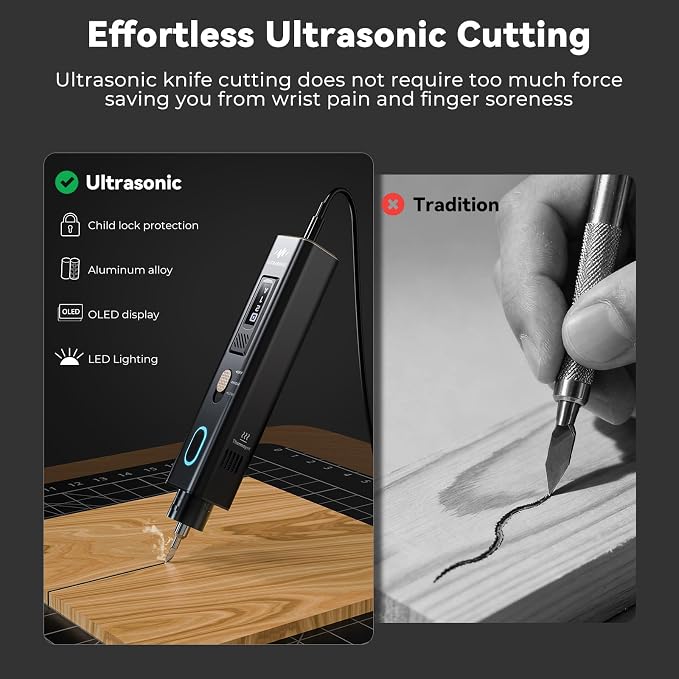 Ultrasonic Knife, Handheld 40kHz Ultrasonic Cutter Knife, High-Precision Sonic Cutting Tool for 3D Printing Post-Processing & Multi-Material Cutting (Plastic, PVC, Leather, Wood & More)