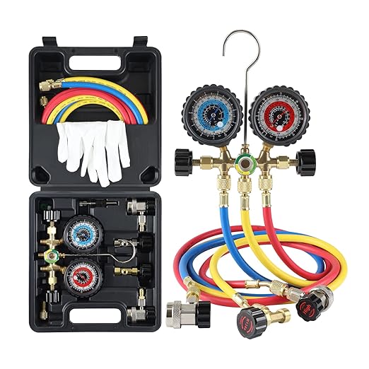 Lichamp 1/4 HP 3.5 CFM Vacuum Pump, HVAC Single Stage Vacuum Pump for R134a R410a R22 R12 and AC Gauges R134a R22 R12 R502 A/C Diagnostic Manifold Gauge Set with 5FT Hose