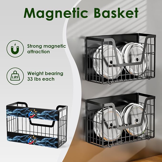 Magnetic Shelf for Fridge, Fruit Potato and Onion Storage Bins, Magnetic Spice Rack Shelves for Side of Refrigerator, Fruit Basket Magnetic Fridge Shelf Kitchen Pantry Organizer Storage