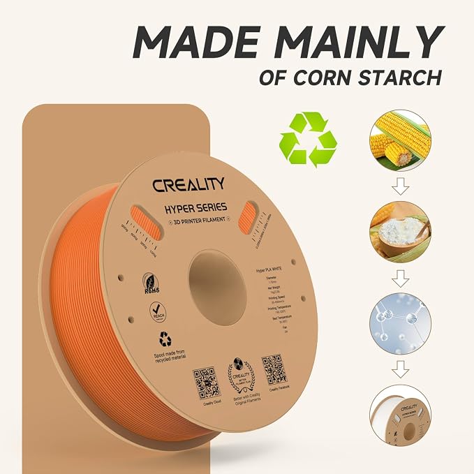 Official CREALITY Hyper PLA Filament 1.75mm, High Speed PLA 30-600mm/s Rapid 3D Printer Filament, Dimensional Accuracy +/-0.02mm, Stronger Toughness, Fit Most FDM 3D Printers，1KG(2.2lbs) Spool Orange