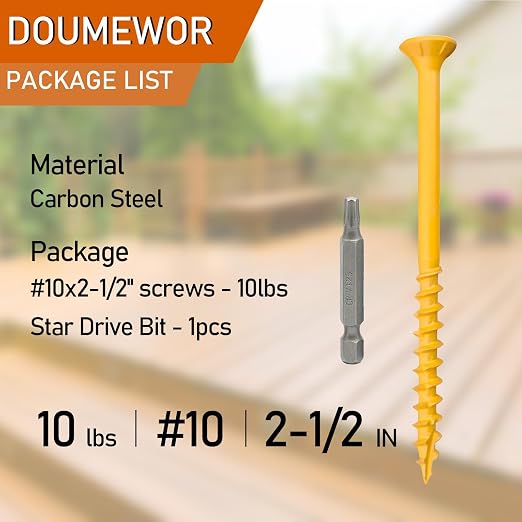 #10x2-1/2 Deck Screws 10lbs - 2-1/2 Inch Wood Screws, Rust Resistant, Exterior Epoxy Coated, Outdoor Decking Screws, Torx/Star Drive Head, T25 Star Bit Included