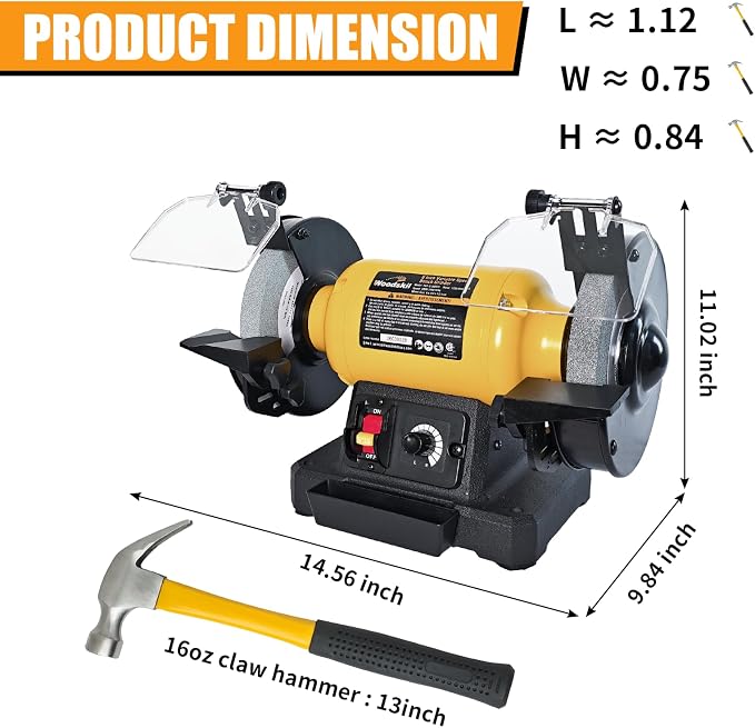 Woodskil 6 Inch Variable Speed Bench Grinder, 2000–3400 RPM Adjustable Speed, 2.5A Motor, Dual Grinding Wheels 36 & 60 Grit, Adjustable Tool Rest, Eye Shield for Sharpening Knives, Tools, Metal
