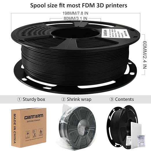 GIANTARM 3D Printer Filament, Black Pla Filament, 1Kg(2.2lbs) Spool, 1.75mm Dimension Accuracy +/- 0.03mm, 3D Printing Filament, Dark Black