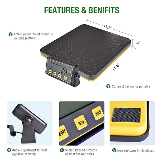 400lbs Commercial Scale Digital Receiving Scale with Anti-Slip Aluminum Platform, High Accuracy Food Scale with Hold/Tare/Auto-Off, Kitchen Scale with LCD Display for Restaurant/Cater