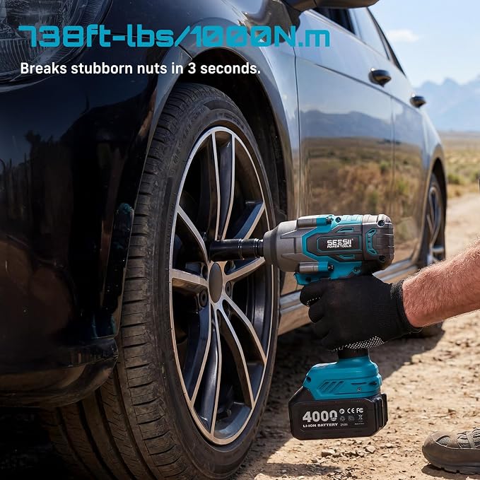 Seesii Power Tool Combo Kits,1000N.m Impact Wrench1/2, 3/8" 180N.m Impact Driver and 1/4" 50N.m Impact Drill, Brushless, 2 * 4000mAh Bartteris,Fast Charger,Impact Gun For Car Home DIY