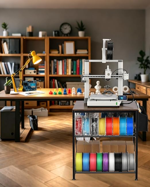 AHOWPD 3D Printer Stand with Filaments Storage - 3D Printer Table Filament Storage Rack Heavy Duty 3D Desk for Workshop Studio Office (Brown)