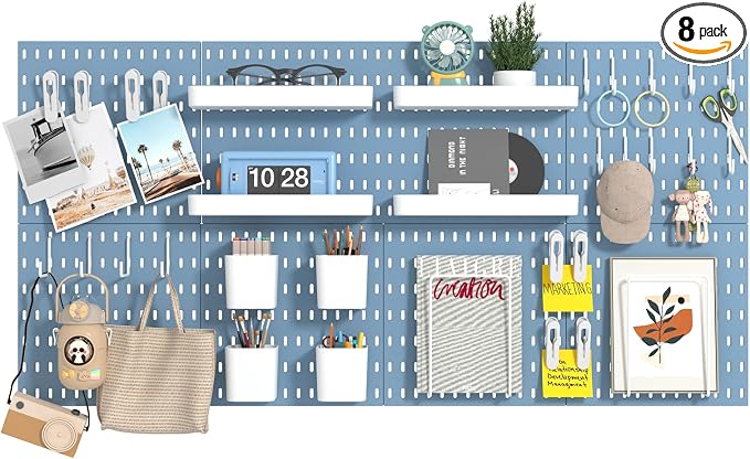 8-Pack 22"x44" Plastic Pegboard Panels Durable Modular Organizer Boards for Wall Storage, Garage, Workshop & Craft Room – Lightweight & Easy to Install