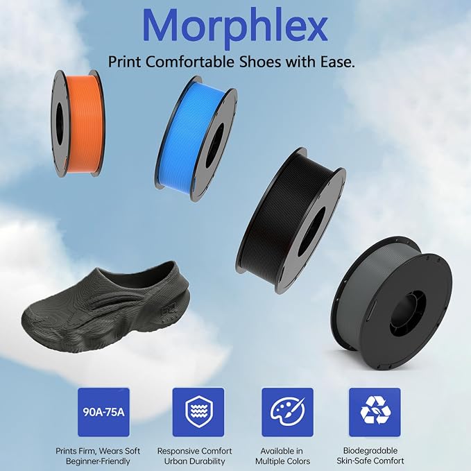 BIQU MorPhlex Flexible Filament 1.75mm, Turn 90A Into Ultra-Soft 75A with High Flexibility, 1Kg (2.2lbs) Spool - Dimensional Accuracy ±0.02 mm, Beginner-Friendly (Night Gray)