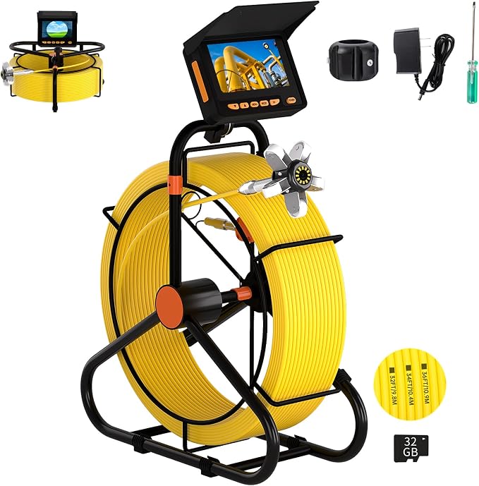 Sewer Camera 150FT,HD 32GB 8500mAh Plumbing Drain Camera Snake with Light | JQKJCAM 23MM Sewer Scope w/ 4.3'' IPS DVR Screen(360°Rotatable),Meter Counter,Waterproof for Pipe Duct Inspection (50M/165FT)