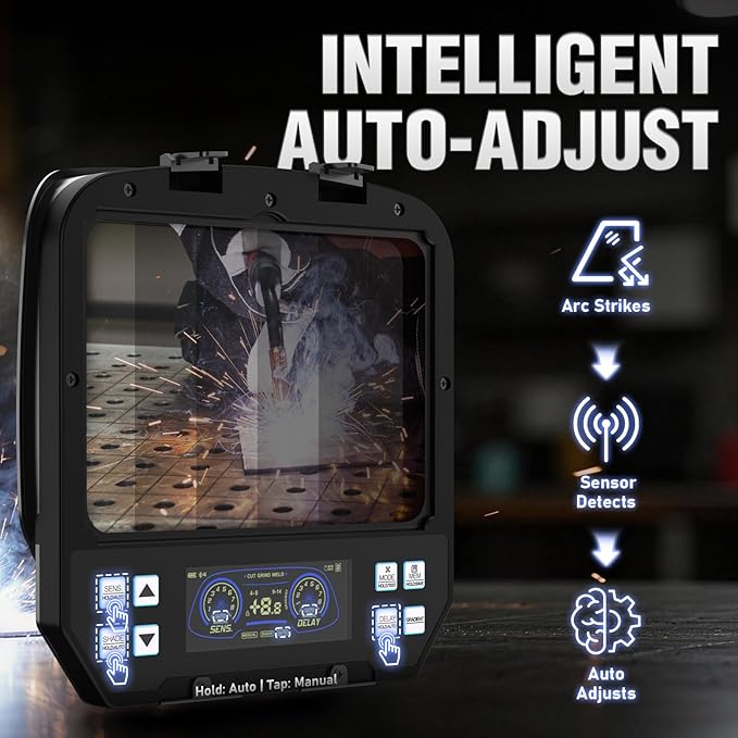 YESWELDER Intelligent Auto-Shade Auto-Darkening Welding Helmet, Large View with Internal Digital Display, True Color 1/1/1/1, Memory & Gradient Wide Shade 3/4-8/9-14 for MIG/TIG/Stick/Tack/Grind/Cut