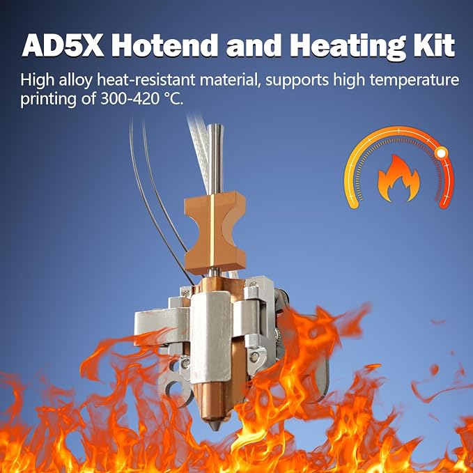 for FLASHFORGE AD5X Upgraded 0.4mm Hotend Nozzle and Heating Assembly Kit with Base Clip Heater Cartridge Thermister 3D Printer Extruder Kits All Metal Hot End/Printhead Replacement Detachable Nozzle
