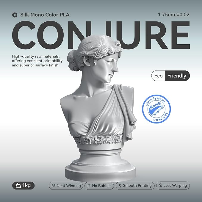 Chitu Systems Conjure Silk Silver PLA 3D Printer Filament 1.75mm,Metal-Like Shiny Consumables 1kg (2.2lbs) 1 Spool, Dimensional Accuracy +/- 0.02 mm