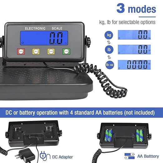Surmountway Industrial Shipping Scale with Anti-Slip Aluminium Platform, 11.8" x 11.8" Black Portable Digital Postal Scale 440lbs for Shipping Packages Luggages with Tare/Count/Auto-Off Functions