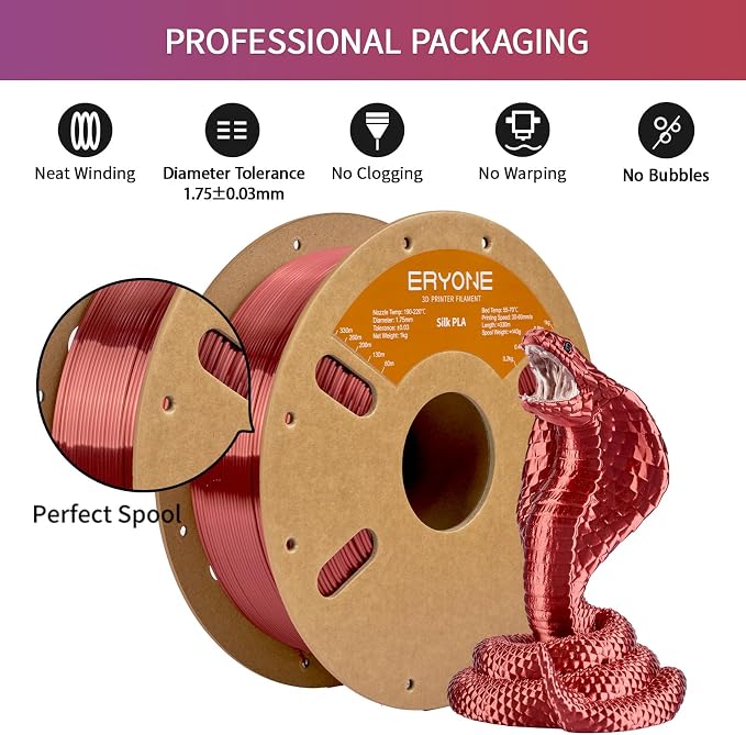 ERYONE Silk PLA Filament for 3D Printer 1.75mm +/- 0.03mm, Shiny Filament 1kg (2.1lbs)/Spool, Crimson Red