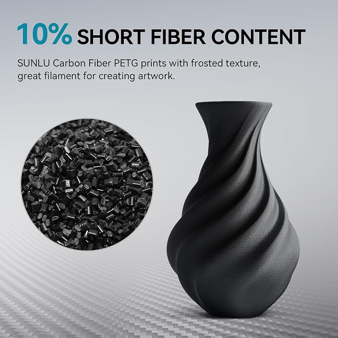 SUNLU Carbon Fiber Filament, PETG-CF 3D Printer Filament 1.75mm, Excellent Mechanical Properties, High Impact Strength, Heat-Resistant, Fit Most FDM Printers, PETG CF 1KG Spool. (Matte Black)