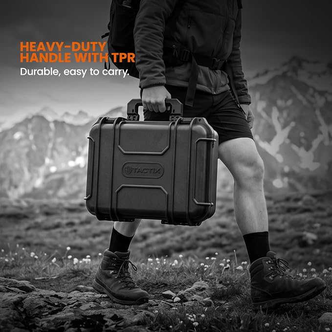 Tactix Hard Case L Waterproof Protective Camera Case IP65 Heavy-Duty with Custom Foam Insert, Fit Use of Drones, Camera, Equipments, Tools, 16.33" x12.79”x7.17” Black