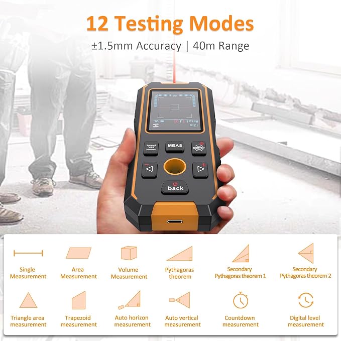 Stud Finder Wall Scanner with Built-in Distance Measurement, Metal, Wood and AC Wire Modes, Rechargeable Stud Detector Upgraded Smart Sensor Accurate Detection Audio Alarm