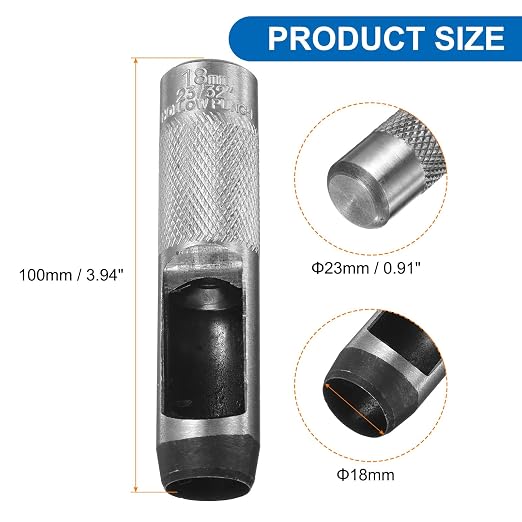 HARFINGTON Leather Round Hole Punch, 18mm Hollow Hole Puncher Cutter Carbon Steel Circle Hole Punching Cutting Tool for Belt/DIY Leather Craft