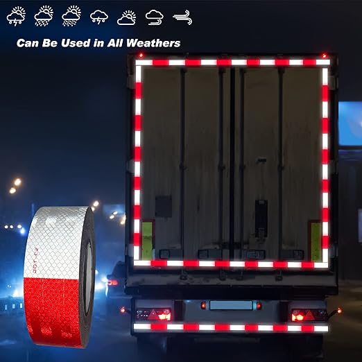 SWRT DOT-C2 Reflective Tape 2 Inch x 200 Feet Red White Reflective Tape Outdoor Waterproof Conspicuity Strong Adhesive Reflector Tape Warning Safety Tape for Vehicles Trailers Boats Signs