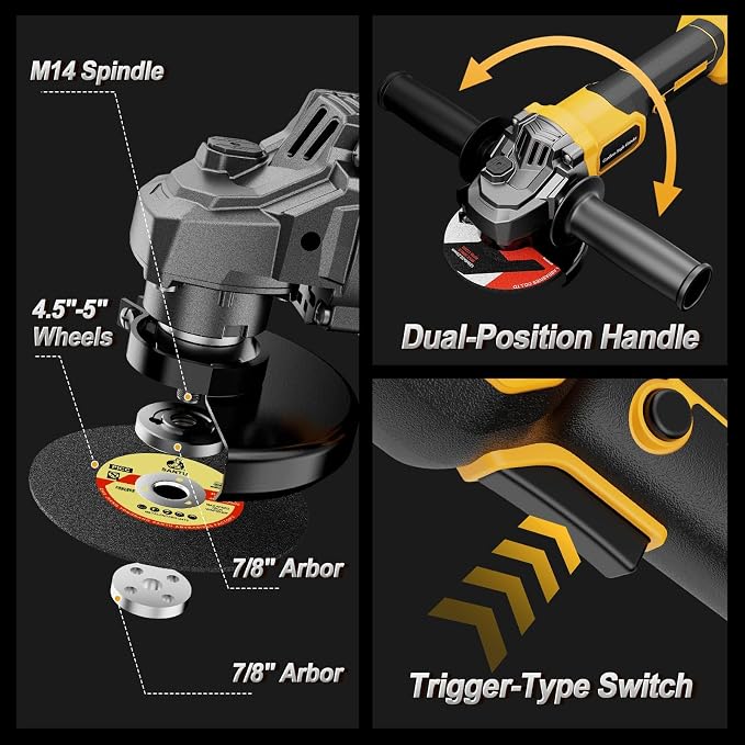Cordless Angle Grinder Compatible with Dewalt 20V MAX Battery (NO Battery), 3 Variable Speed Brushless Motor, Up to 8500 RPM Angle Grinder for Grinding, Cutting, Polishing & Rust Removal, Tool Only